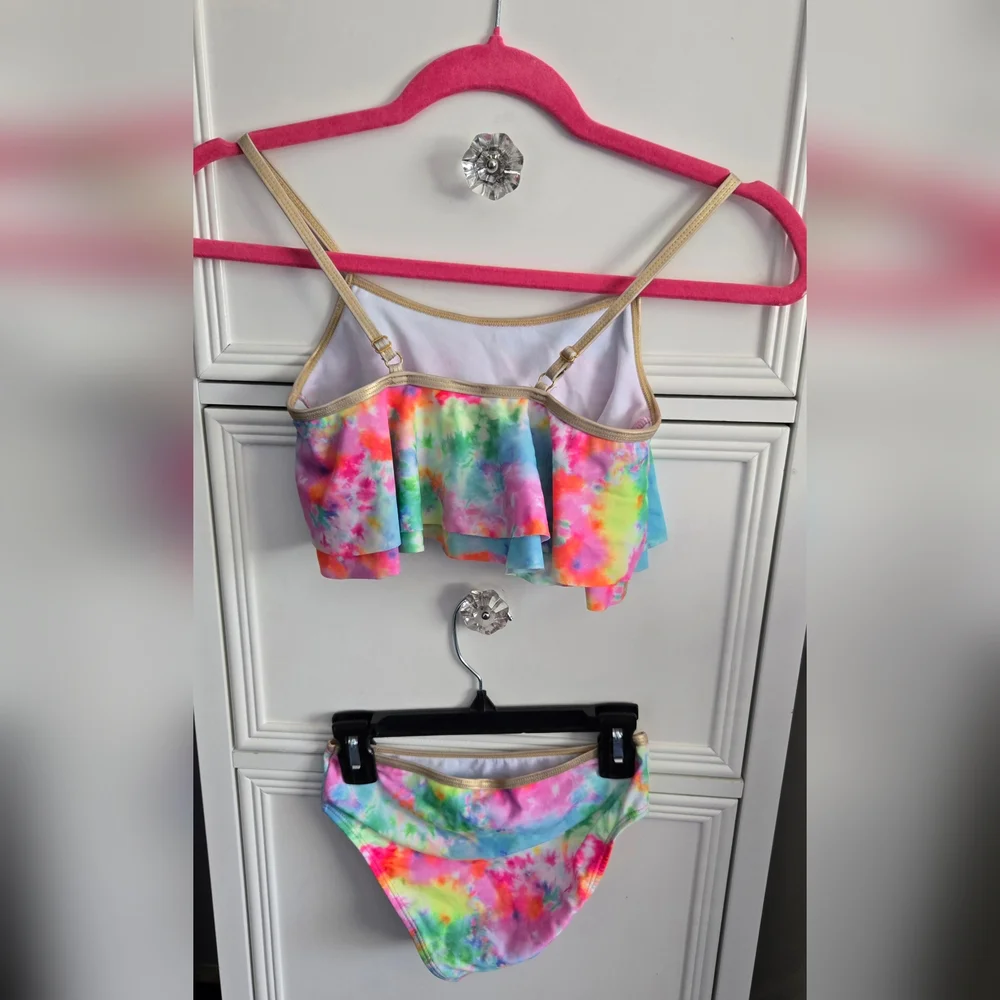 Betsey Johnson Girls Multicolor Tie-Dye Bikini with Gold Accents Size 10 - Picture 2 of 8